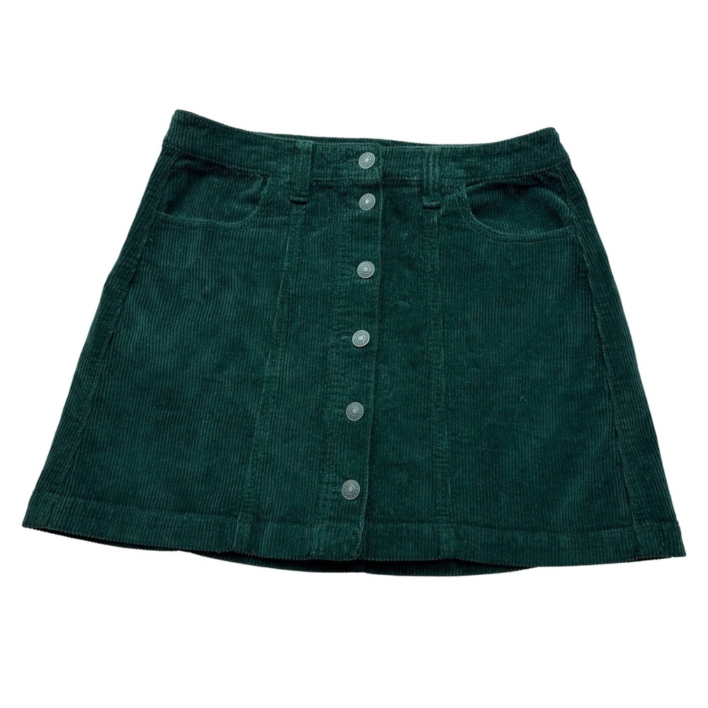 American Eagle‎ Green Corduroy Skirt Button Front Mini Size 6 A Line Stretch